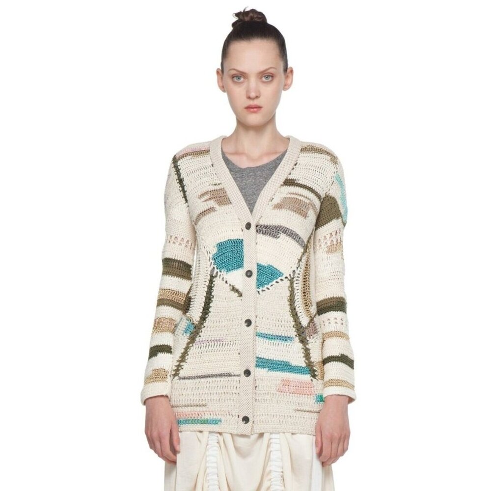 Rag & Bone Hearst Cotton Bamboo Alpaca Blend Crochet Cardigan Sweater SZ XS Boho
